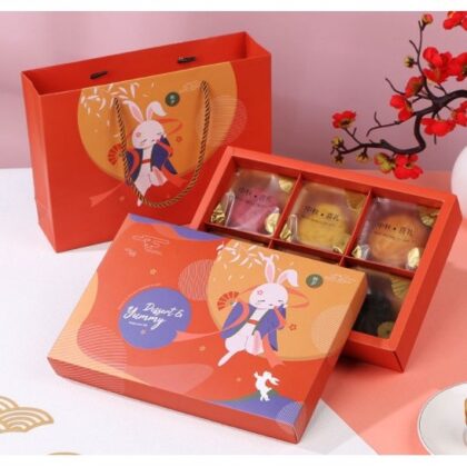 กล่องขนม กล่องขนมไหว้พระจันทร์ 6 ช่อง 8 ช่อง กล่องของขวัญ(กระต่ายพัด) (MOON17)