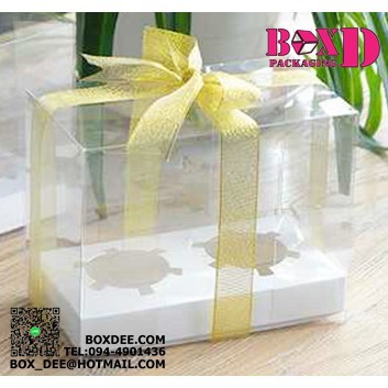 กล่องคัพเค้กpvc 2 ช่อง+ฐานรองสีขาว ขนาด18*9*10cm （CC211） ขนาด 18x9x9 ซม. รหัส CC211 | BoxDee