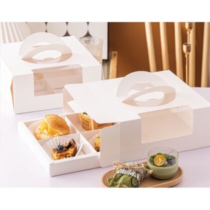 กล่องเค้กหูหิ้ว กล่องแบ่งเค้ก 4 ช่อง 6 ช่อง รหัส HL81 | BoxDee