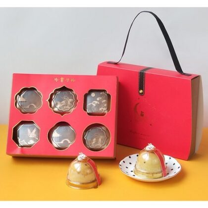 กล่องขนม 6 ช่อง หูหิ้ว ขนมไหว้พระจันทร์ กล่องบราวนี่ กล่องใส่ขนมเปี๊ยะ ขนาด 68-80 กรัม(MOON155)