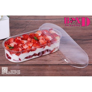 กล่องพลาสติกใส่ขนมเค้ก ทรงสี่เหลี่ยมยาวมน ขนาด 12.5*5*3 ซม (PVC32)