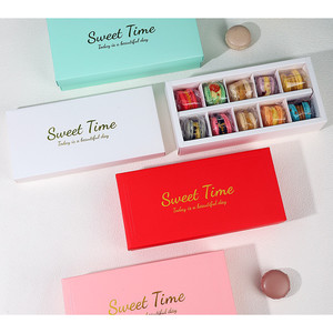 กล่องใส่มาการอง 8 ช่อง และ 10 ช่อง ฝาครอบ พิมพ์ลาย #macaron box (MA18)