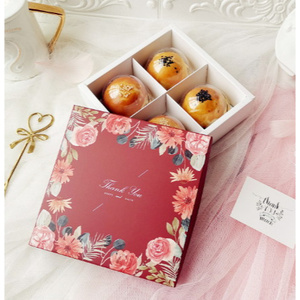 กล่อง 4ช่อง 6 ช่อง ขนมไหว้พระจันทร์ 50-80กรัม กล่องแดง ฝาครอบ (Thank You)(MOON48)