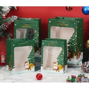 ถุงกระดาษหน้าต่างพลาสติกใส ถุงสำหรับใส่กล่องขนม(คริสต์มาส) 18*25*35 ซม (TT30)