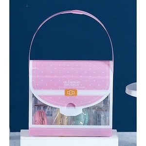 กล่องขนม คุ๊กกี้ ช้อโกแลต มาการอง ทรงกระเป๋า PVC หูหิ้ว (HL42)