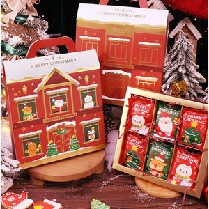 กล่องใส่คุ้กกี้ 6 ช่อง ลายหน้าต่างแดงChristmas Red Windows Box กล่องของขวัญ กล่องขนม (CT18)