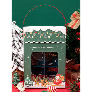 กล่อง6ช่องหูหิ้ว คริสต์มาสChritmas ใส่ขนม ของขวัญ พร้อมกล่องแบ่งในตัว (CT40）