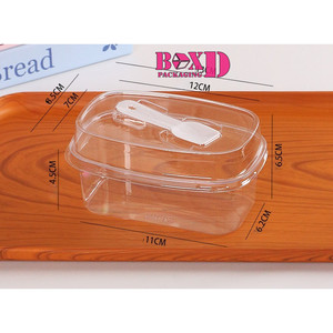 ถ้วยมูส ทิรามิสุ บานอฟฟี่ พลาสติก พร้อมฝาสูง+ช้อน ทรงผืนผ้า (แพค20ใบ) ขนาด12*8.5*6.5 ซม. (U30-ฝาสูง+ช้อน) (U30-HI+SPOON)