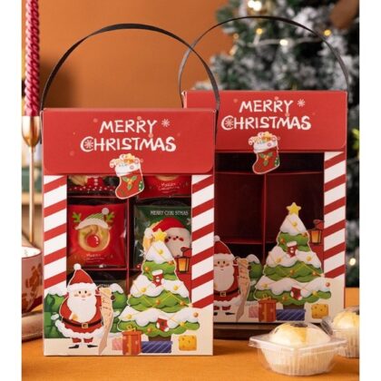 กล่องขนมคุกกี้ 6 ช่อง กล่องคริสต์มาส Chritmas หูหิ้ว ช่องหน้าต่าง รหัส CT08 | BoxDee