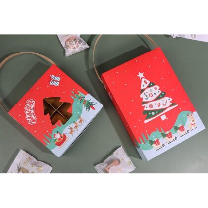 กล่องขนม แบ่ง4 ช่อง 6 ช่อง มีหูหิ้ว กล่องคุ๊กกี้ ช่องหน้าต่างกล่องคริสต์มาส Chritmas รหัส CT30 | BoxDee