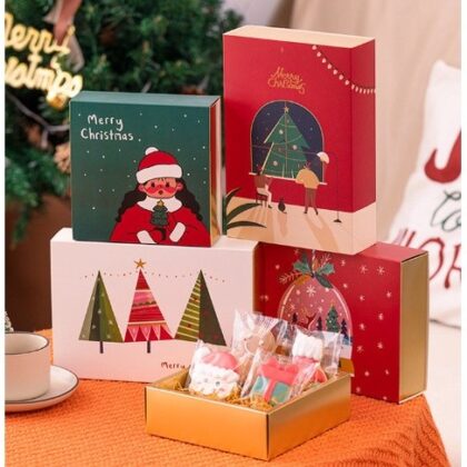 กล่องของขวัญ ปีใหม่ กล่องคริสต์มาส Chritmas 4 ช่อง 6 ช่อง ลายน่ารักๆ (CT34/CT35) ขนาด 16.2x16.2x5 ซม. รหัส CT34 | BoxDee