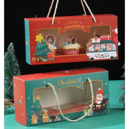 กล่องใส่คัพเค้ก 3 ชิ้น กล่องหูหิ้ว กล่องคริสต์มาส Chritmas รหัส CT49 | BoxDee
