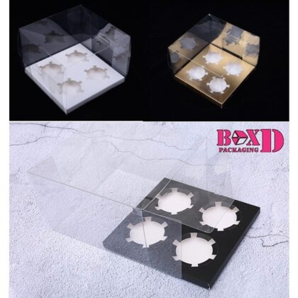กล่องคัพเค้กpvc4 ช่อง+ฐานรองกระดาษ ขนาด18*18*10cm ขนาด 18x18x10 ซม. รหัส CC425 | BoxDee
