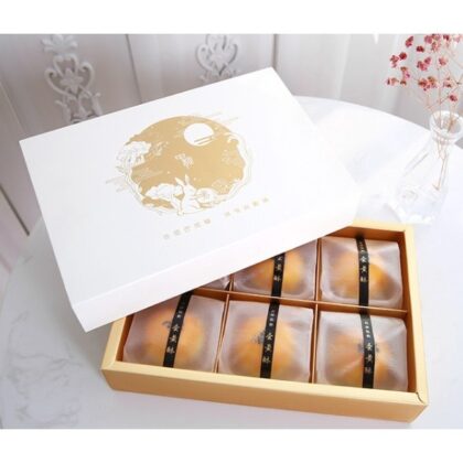 กล่อง 6 ช่อง กล่องเค้ก กล่องของขวัญ ขนมไหว้พระจันทร์ กระต่ายพระจันทร์ดอกไม้ (MOON131)