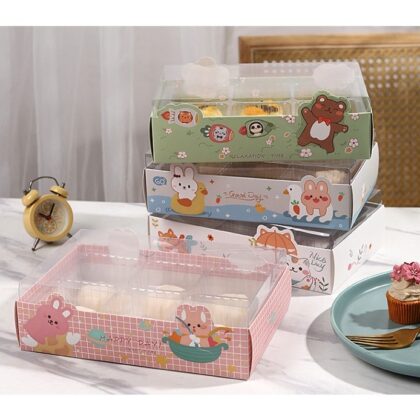 กล่องขนม 6ช่อง ขนมเปี๊ยะ คุ๊กกี้ พร้อมช่องใส่ขนมในตัวฝาใส(MOON71)