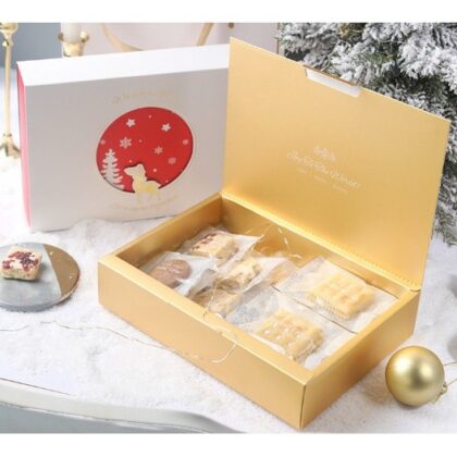 กล่องคริสต์มาส Chritmas ใส่ขนม ของขวัญ ฝาพับ (แดง-ทองต้นคริสต์มาส) รหัส CT10 | BoxDee