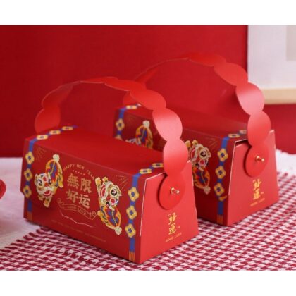 กล่องขนม กล่องของขวัญ กล่องคุ๊กกี้ หูหิ้วทรงกระเป๋าเล็ก ตรุษจีน （CNY27） รหัส CNY27 | BoxDee