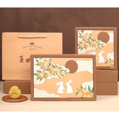 กล่องขนมใส่ 4 ชิ้น 6ชิ้น เซตกล่อง พร้อมถุง ขนมไหว้พระจันทร์ 80กรัม กล่องครีมกระต่ายคู่(MOON102)