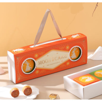 กล่องเค้ก ขนมไหว้พระจันทร์ 4 ชิ้น หูหิ้ว ส้มMOON (MOON215)