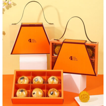 กล่องขนมไหว้พระจันทร์ 6 ช่อง หูหิ้ว ส้มฝาใส (MOON208)