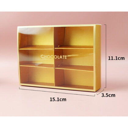 กล่องช็อคโกแลต ขนม ลูกอม กล่องทองฝา PVCสอด ช่องคั่น 6 ช่องทรงยาว รหัส AA26 | BoxDee