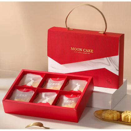 กล่องเค้ก ขนมไหว้พระจันทร์ 6 ชิ้น หูหิ้ว แดงหินอ่อน (MOON228)