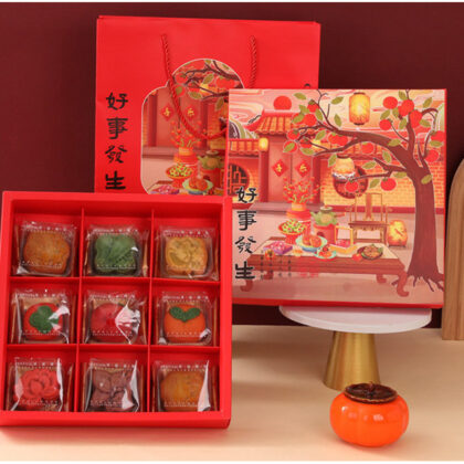 กล่องขนม 9ช่อง กล่องเค้ก กล้องคัพเค้ก พร้อมถุงหิ้ว แดงโคมไฟ (MOON241)