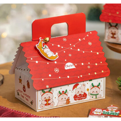กล่องคุ๊กกี้ กล่องคริสต์มาส กล่องบ้านหูหิ้ว ขนาด 17x10x13.5 ซม. รหัส KK17 | BoxDee