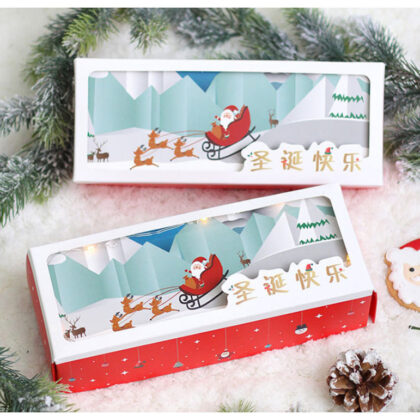 กล่องใส่คุ๊กกี้ กล่องคริสมาสต์ กล่องปีใหม่ กล่องทรงยาว รถซานต้า รหัส KK105 | BoxDee
