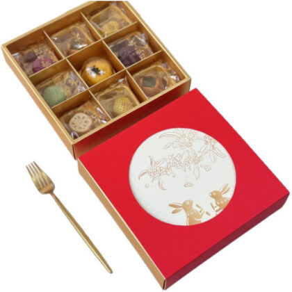 กล่องขนม 4ช่อง 9 ช่อง ขนมไหว้พระจันทร์ ขนมเปี๊ยะ แดงขาว (MOON256)