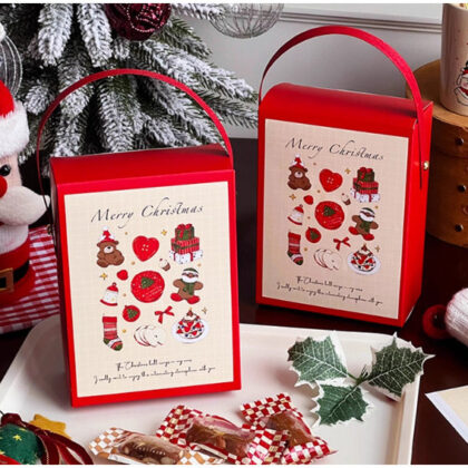 กล่องคริสมาสต์ กล่องของขวัญ คุ๊กกี้ ช็อคโกแลต หูหิ้วแดง Merry รหัส CT91 | BoxDee