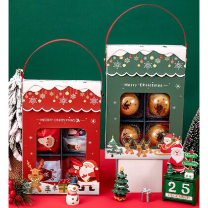 กล่อง6ช่องหูหิ้ว คริสต์มาสChritmas ใส่ขนม ของขวัญ พร้อมกล่องแบ่งในตัว (CT40) รหัส CT40 | BoxDee