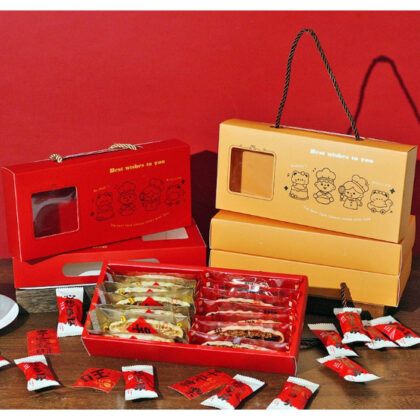กล่องใส่ขนม กล่องทาร์ตสับปะรด คุ๊กกี้ แบบ 2 ช่อง มีหูหิ้ว ขนาด 27x12x5 ซม. รหัส HL97 | BoxDee