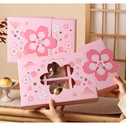 กล่องขนม ของขวัญ 6ช่อง 8 ช่อง คุ๊กกกี้ ขนมไหว้พระจันทร์ ชมพูซากุระ (MOON277)
