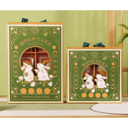 กล่องเค้ก ขนมไหว้พระจันทร์ 4 ช่อง 6 ช่อง หูหิ้ว กล่องเขียวกระต่ายคู่(MOON93)
