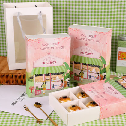กล่องแบ่ง 6 ช่อง กล่องใส่ขนมคุกกี้ กล่องของขวัญ ชมพู (Delicious) (MOON14)