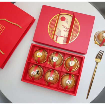 กล่องขนม 6 ช่อง ขนมไหว้พระจันทร์ ขนมเปี๊ยะ (50-80กรัม) กล่องของขวัญ ช่องหน้าต่าง(MOON67)