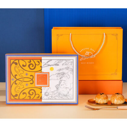 กล่องขนมไหว้พระจันทร์ ขนมเปี๊ยะ 6 ช่อง 8 ช่อง พิมลาย2สี (MOON77)