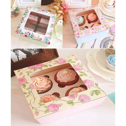 กล่องคัพเค้กกระดาษรวมฐานหลุม 4 ช่อง พิมลาย รหัส CC4 | BoxDee