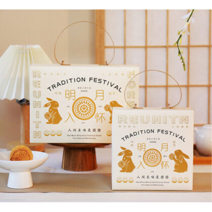 กล่องเค้ก ขนมไหว้พระจันทร์ 4 ช่อง 6 ช่อง หูหิ้ว REUNITN (MOON137)