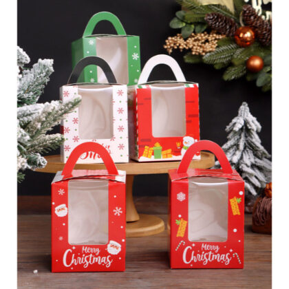 กล่องคัพเค้ก กล่องคริสต์มาส Chritmas 1 ช่อง หูหิ้ว ขนาด 9x9x11 ซม. รหัส KK56 | BoxDee