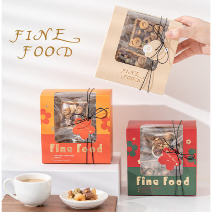 กล่องขนม คุ๊กกี้ ของขวัญ กล่องช่องหน้าต่าง+เชือก+แท็ก (FINE FOOD) รหัส PA15 | BoxDee
