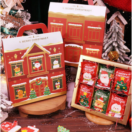กล่องใส่คุ้กกี้ 6 ช่อง ลายหน้าต่างแดงChristmas Red Windows Box กล่องของขวัญ กล่องขนม รหัส CT18 | BoxDee