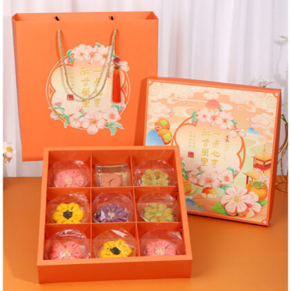กล่องขนม 9ช่อง ใส่ขนม เปี๊ยะ ขนมไหว้พระจันทร์ กล่องส้ม ถุงหิ้ว รหัส CNY30 | BoxDee