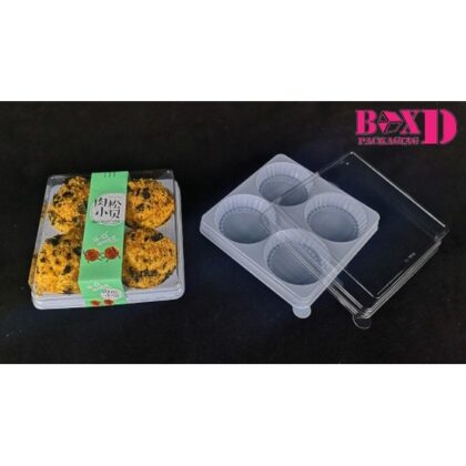 กล่องขนม4ช่อง ฐานขาว มัฟฟิน ทาร์ตไข่(แพค10ชุด) XX085