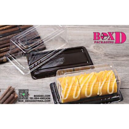 กล่องเค้ก แยมโรล ทรงเหลี่ยม ฐานน้ำตาลดำ+ฝาใส(XX003)แพค 20 ชุด
