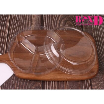 ถาดพลาสติกใส 3 ช่อง กลมฝาเรียบ ถาดอาหาร ถาดขนม ถาดวงเเหวน( แพค 20 ชุด) PVC43
