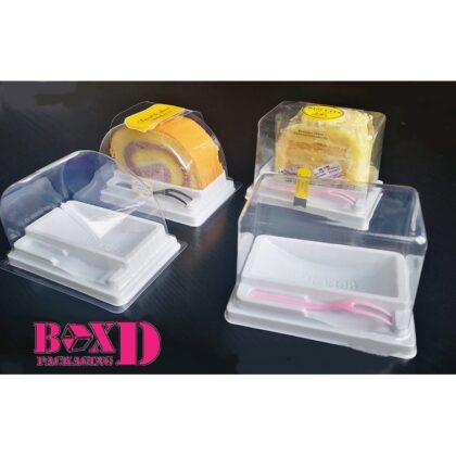 กล่องเค้กโรลพร้อมส้อม แพค 10 ชิ้น ใส่แยมโรล 12.5x8.2-13.2x9 ซม ร้านเบเกอรี่ XX065