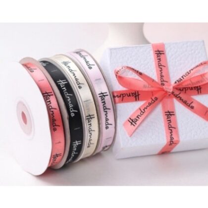 ริบบิ้นผ้า พิมพ์ลาย Handmade กว้าง 1 cm. ยาว 25 y. 1 ม้วน JJ04