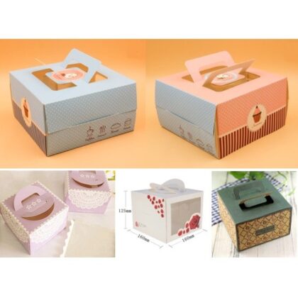 กล่องเค้กครึ่งปอนด์ กล่องเค้ก1/2ปอนด์ พร้อมฐานรอง 15x15x12-16x16x12.5 ซม ร้านเบเกอรี่ PP02